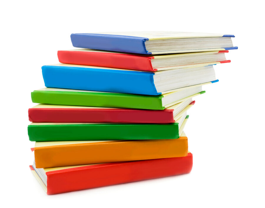 A stack of colorful hardcover books