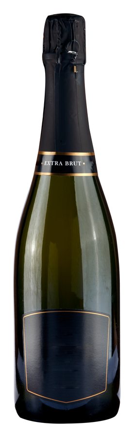 A dark champagne bottle on a white background