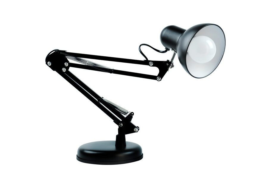 A black articulated desk lamp