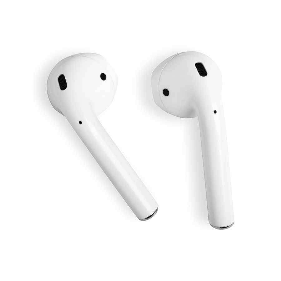White wireless earbuds on a white background