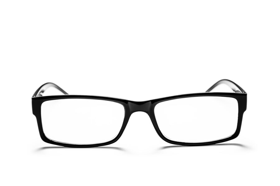 A pair of black-rimmed glasses