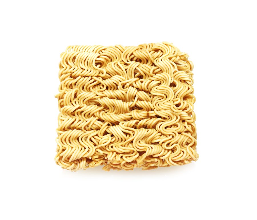 An instant noodle block on a white background