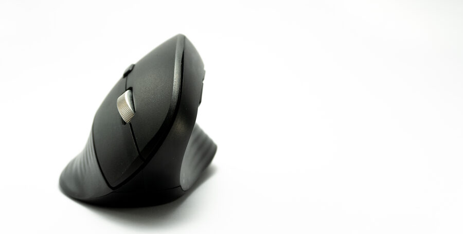A black ergonomic vertical computer mouse